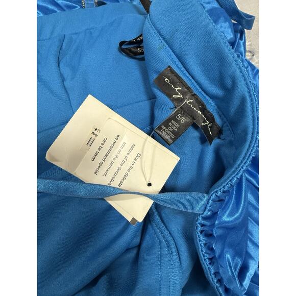 Y2K Blue Pleated Maxi Dress Gown Sweetheart Empire Waist vtg city triangles NOS - Picture 14 of 15